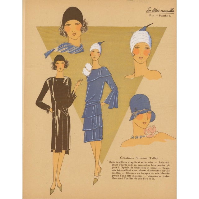 French Art Deco Pochoir Fashion Plate – Women’s Daywear & Hats -1920's For Sale