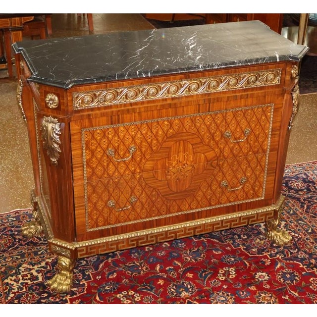 1990s 1990s Louis XV French Style Walnut Inlaid Marble Top Gilt Ormolu Chest Dresser Commode For Sale - Image 5 of 13