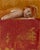 Orange and Red by J Louis | Oil on Cradled Panel Portrait of a Woman Lying on a Red Surface For Sale