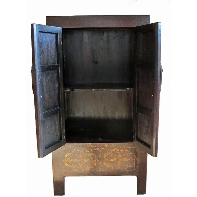 1900 - 1909 Asian Elm Cabinet With Painted Panel Doors For Sale - Image 11 of 12