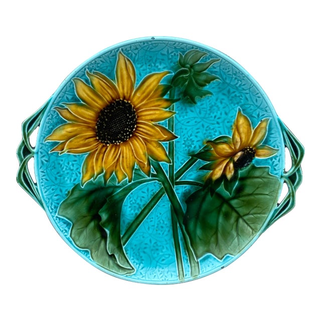 Large Majolica Sunflower Platter Villeroy & Boch, Circa 1900 For Sale