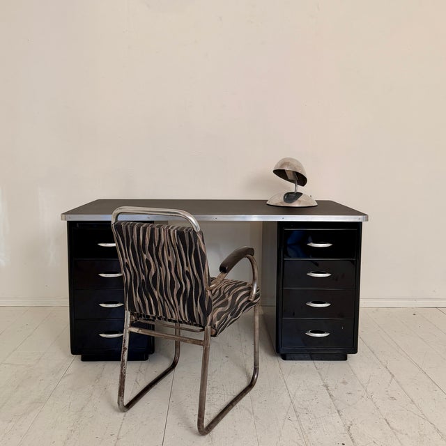 German Bauhaus Writing Desk in Black Lacquered Metal, 1925 For Sale - Image 14 of 18