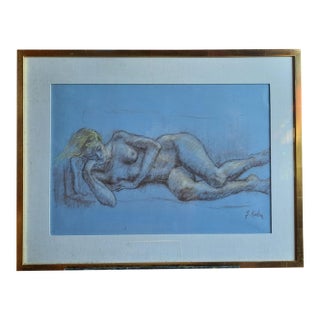 Late 20th Century Susan Kahn Framed Pastel Reclining Female Nude Drawing For Sale