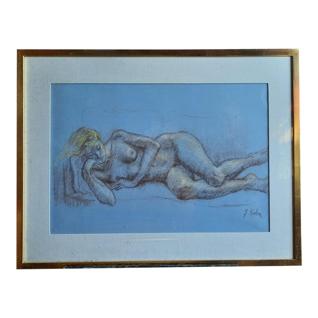 Late 20th Century Susan Kahn Framed Pastel Reclining Female Nude Drawing For Sale
