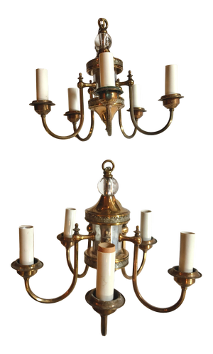 1900s Art Deco Brass Chandeliers - a Pair