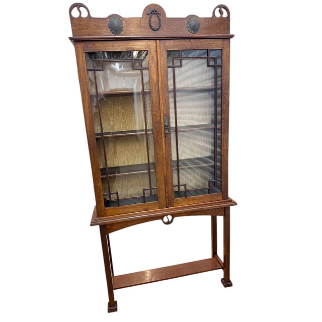 1900-1909 Edwardian William and Mary Chest on Legs China Hutch Cabinet Vitrine English European Antique Glass Doors Wood Display Vitrine For Sale - Image 17 of 18