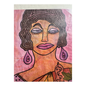 Jude Kirby Original “ Fruit Basket” Oil Pastel Lady With Bowl of Fruit.