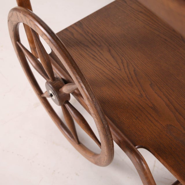 Mid-Century Modern Wooden Serving Cart in Oak, 1970s For Sale - Image 3 of 15