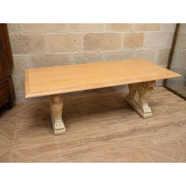 Large Rectangular Table in Cream-Colored Stone and Light Wood, 1920s For Sale - Image 4 of 7