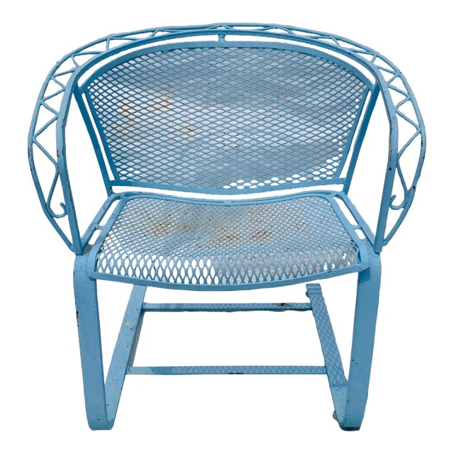 1940s Mid-Century Salterini Woodard Wrought Iron Flex Rocking Chair For Sale