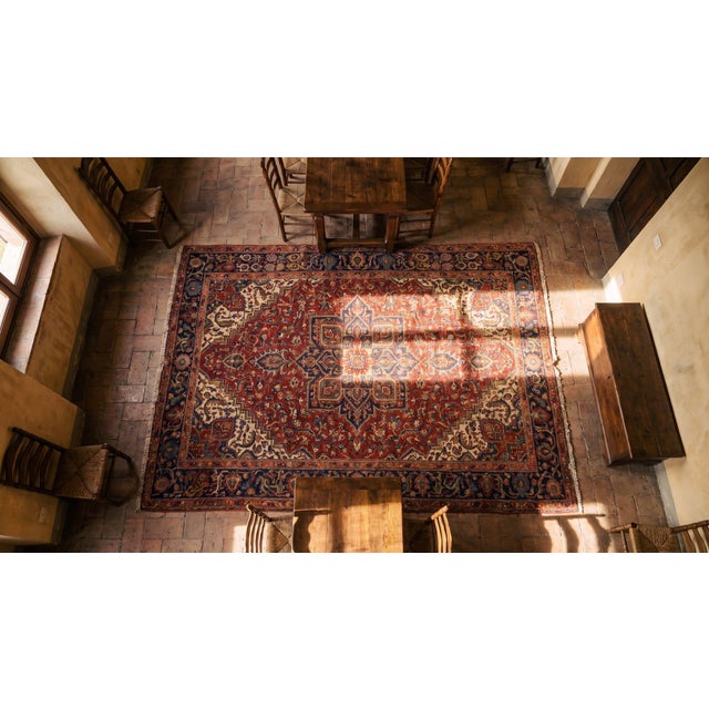 A Allover-Geometric Design Antique Persian Bijar Gallery Rug With Red Background Color For Sale - Image 13 of 15