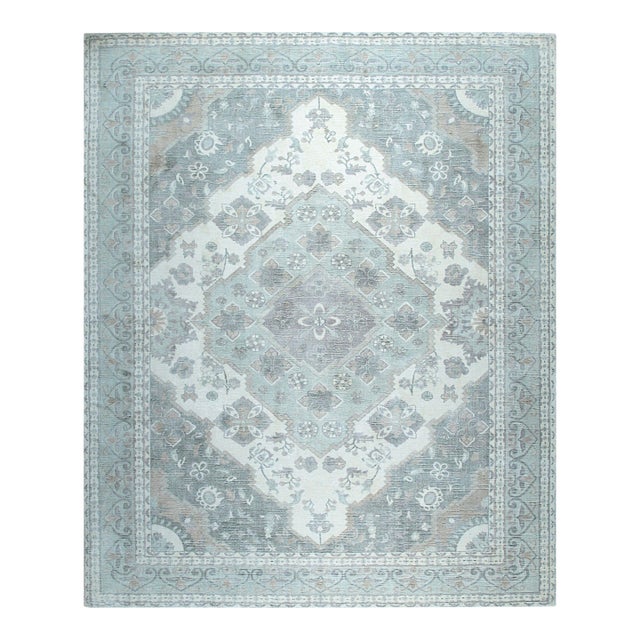 6x9 Selene Oriental Gray Medallion Contemporary Handmade Wool Carpet Rug For Sale