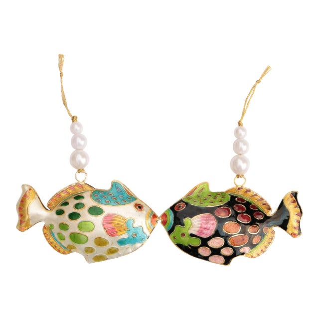 Cloisonné Spotted Fish Christmas Ornaments - a Pair For Sale