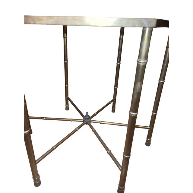Mastercraft Pair of Attributed Mastercraft Brass Bamboo Form Side Tables. u.s.a. 1970's. For Sale - Image 4 of 9