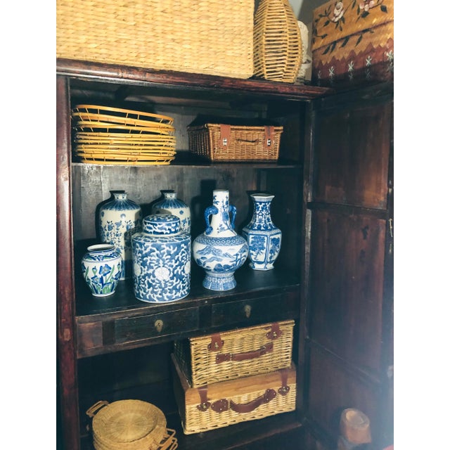 Ruby Red Antique Chinese Chinoiserie Red Lacquer Armoire Cabinet For Sale - Image 8 of 13
