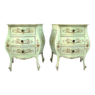 Vintage Italian Hand-Painted Bombe Nightstands - a Pair For Sale
