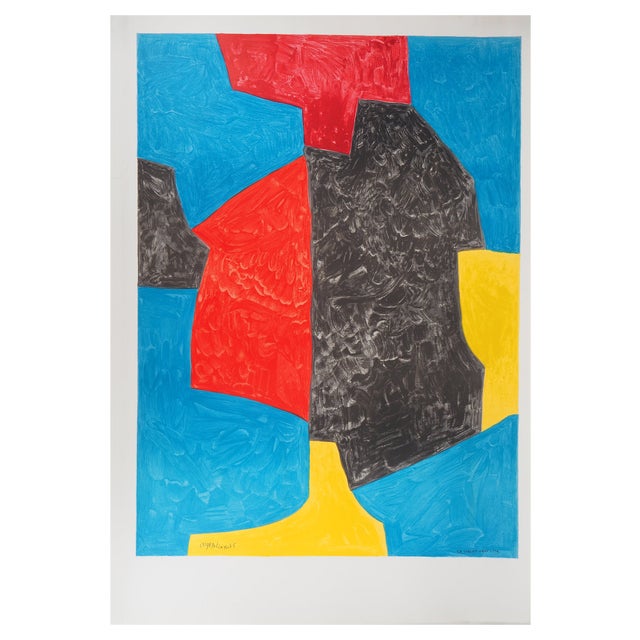 After Serge Poliakoff, Red, Blue and Black Composition, Lithograph For Sale
