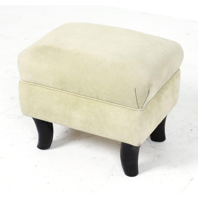 Rustic Suede & Ox Horn Ottoman For Sale - Image 3 of 9