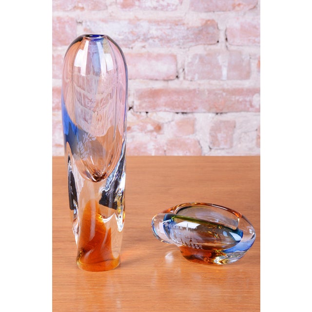 Mid-Century Modern Mid-Century Modern Vase with Ashtray by Josef Rozínek for Novy Bor Glassworks, Czech, 1950s, Set of 2 For Sale - Image 3 of 13