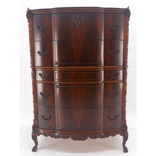 Tall Carved Mahogany Chinese Chippendale Style Bow Front High Chest Dresser For Sale - Image 18 of 18