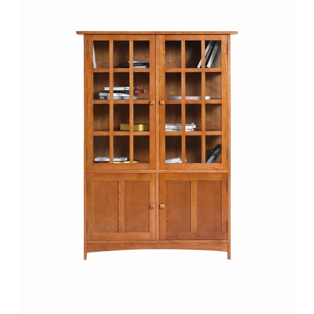 Mission Oak 4 Door Display China Cabinet - Michael's Cherry Stain For Sale - Image 9 of 10