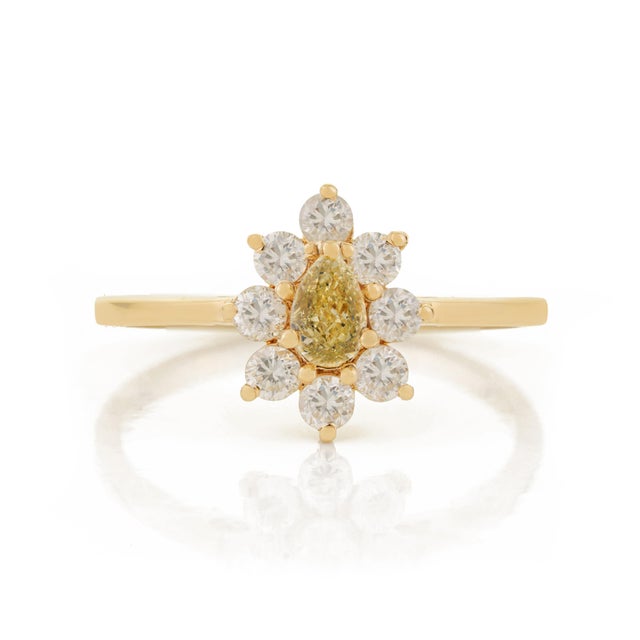 Not Yet Made - Made To Order 14k Gold Victorian Inspired Fancy Yellow Diamond Flower Cluster Ring Size 9 For Sale - Image 5 of 17