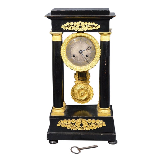French Napoleon III Ebonized Wood Portico Mantel Clock, Circa 1860 For Sale