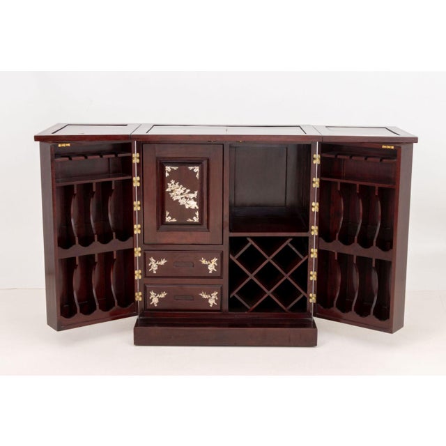 Early 20th Century Chinese Mother-of-Pearl Inlay Rosewood Bar Cabinet For Sale - Image 5 of 11