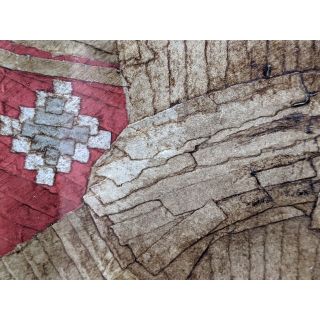 Wood Oversized Vintage Andean Musicians Banana Leaf Mosaic Folk Art – Purple, Red & Cream For Sale - Image 7 of 17