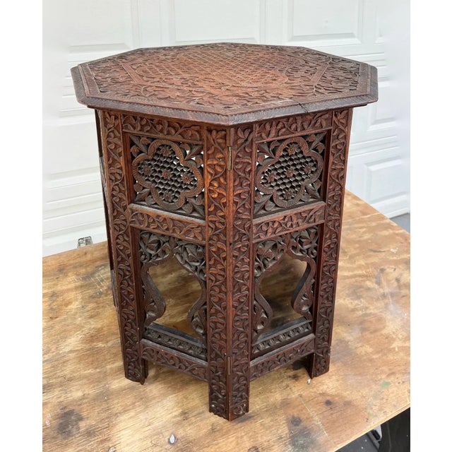 Antique Hand Carved Moorish Style Octagon Side Table Tabouret For Sale - Image 9 of 12