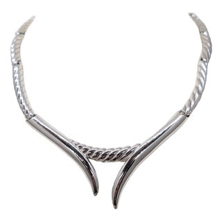 Vintage 1970s Signed Monet Rhodium Plated Tubular Necklace For Sale