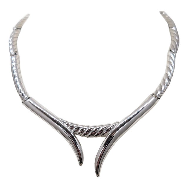 Vintage 1970s Signed Monet Rhodium Plated Tubular Necklace For Sale