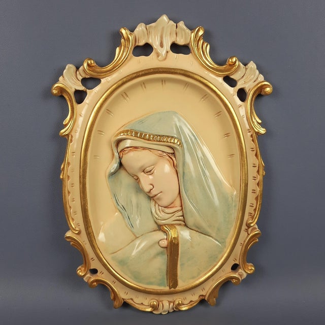Sacred Madonna Icon Relief in Hand-Painted Lacquered Wood, 1970s For Sale - Image 12 of 12