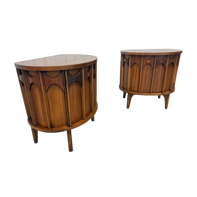 A true icon of American mid-century design, this exceptional pair of circa 1960s Kent Coffey PERSPECTA commode nightstands...