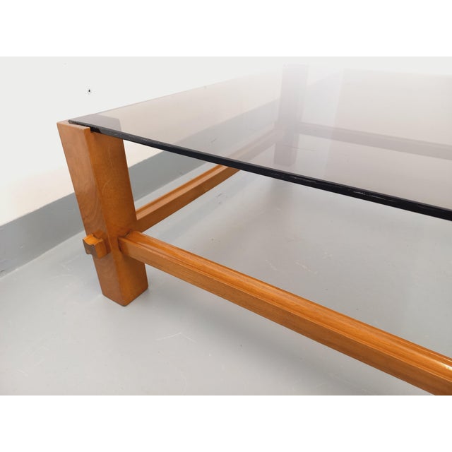Vintage Square Italian Coffee Table in Wood and Smoked Glass from Fontana Arte, 1960s For Sale - Image 6 of 16
