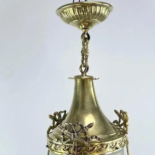 Art Nouveau Bronze Hanging Lamp in Teardrop Shape, 1900s For Sale - Image 5 of 8
