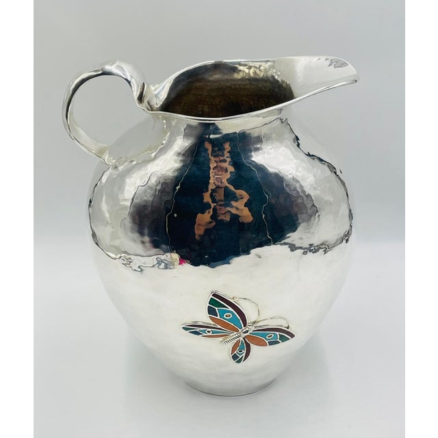 Mid-Century Modern 1980s Emilia Castillo Oversized Silver Pitcher With Stone Inlay, Taxco Silversmithing For Sale - Image 3 of 14