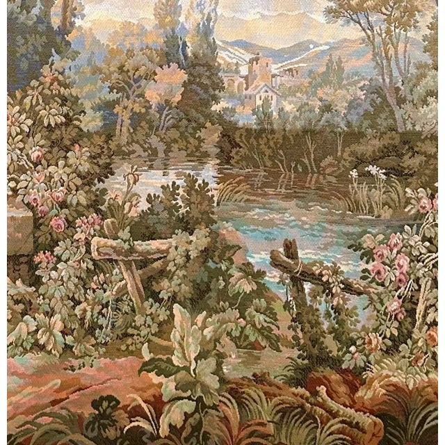 Wall Hanging Tapestry Vintage Victorian Angelic Garden Cherub Scene For Sale - Image 4 of 8