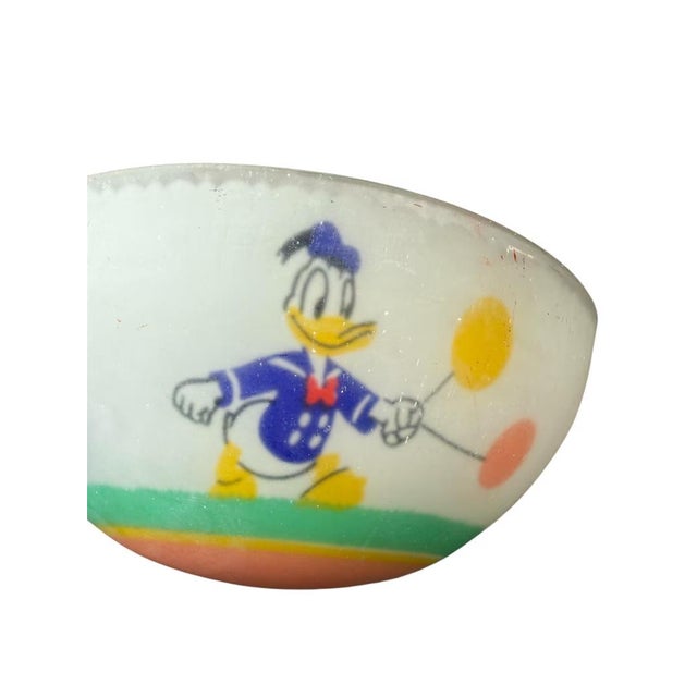 American Vintage Disney Mickey Mouse Glass Pendant Light Shade - Ceiling Lamp Cover - Reverse Painted 1950s Mid Century Donald Duck Pluto Childrens For Sale - Image 3 of 9