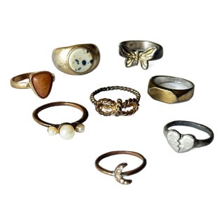 Vintage Style Mini Charm Ring Collection, Mixed-Metal Costume Jewelry For Sale