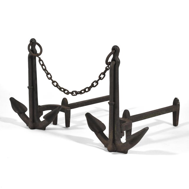 American Cast Iron Anchor Andirons (Pair) For Sale - Image 4 of 10