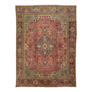 Vintage Medallion Designed Heriz Wool Rug in Light Red