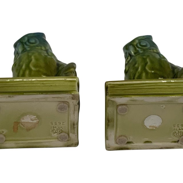 Ceramic Antique Rookwood Pottery #2655 Owl Bookends Blue-Green High Glaze Made in Usa 1927 For Sale - Image 7 of 10