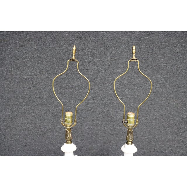 Stone Pair of Italian Carved Marble Table Lamps With Brass Accents For Sale - Image 7 of 8