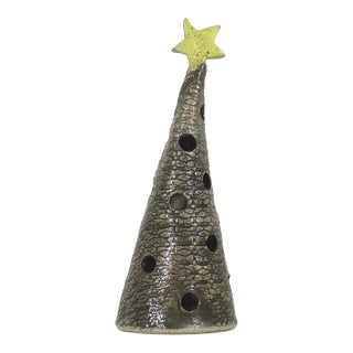 Vintage Studio Pottery Christmas Tree Tea Light Candleholder For Sale