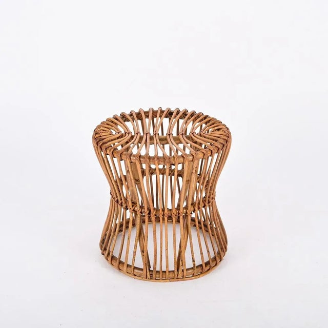 Gold Mid-Century French Riviera Stool in Rattan and Woven Wicker, 1960s For Sale - Image 8 of 12