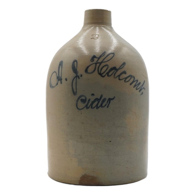 Vintage a.j. Hedcomb Cider Blue Stoneware Jug For Sale
