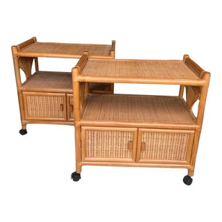 Woven Rattan Bar Carts - A Pair For Sale