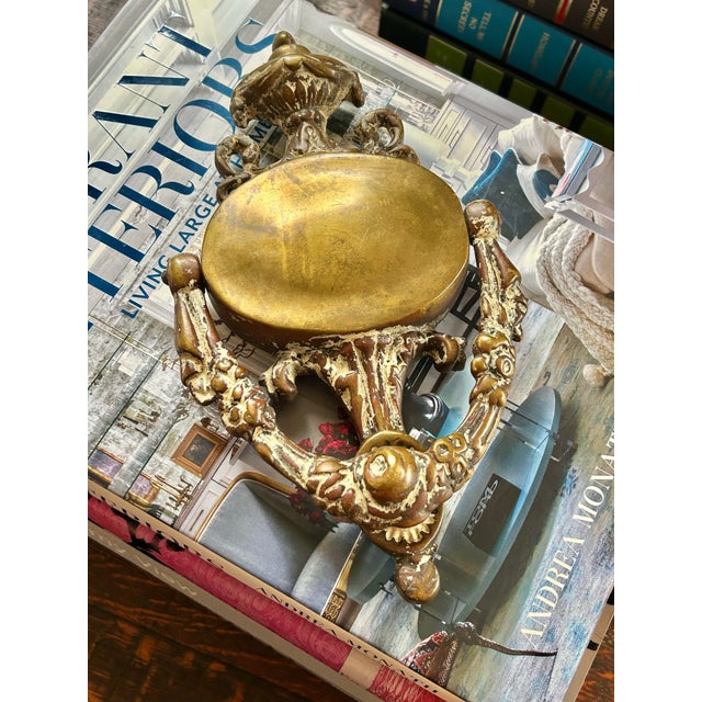 Antique French Rococo Revival Cast Brass Door Knocker With Original Painted Patina c.1900 For Sale - Image 4 of 11