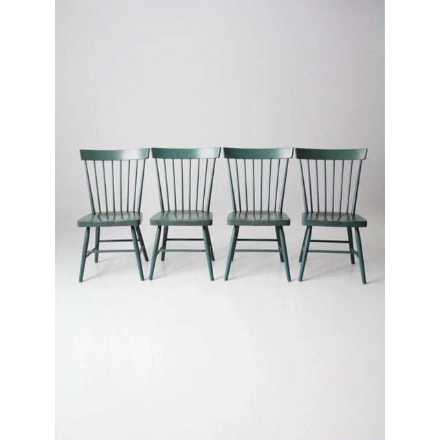 Vintage Painted Pine Dining Chairs Set 4 For Sale - Image 6 of 13